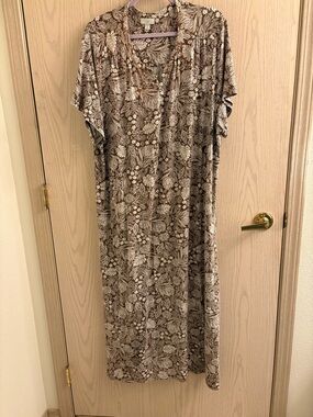 J. Jill Soft Brown and Cream Women's Tropical  Print Cotton Dress